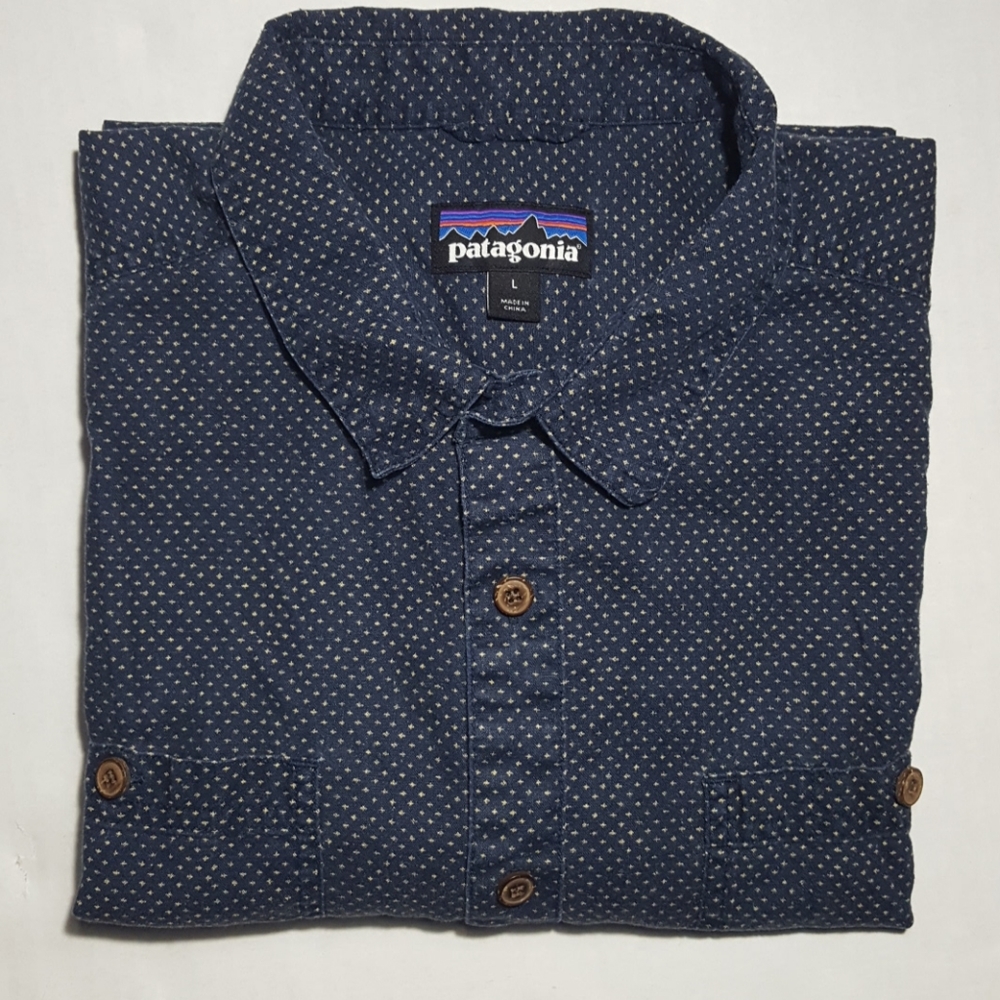 Patagonia Navy Blue Casual Button Down Shirt Hemp